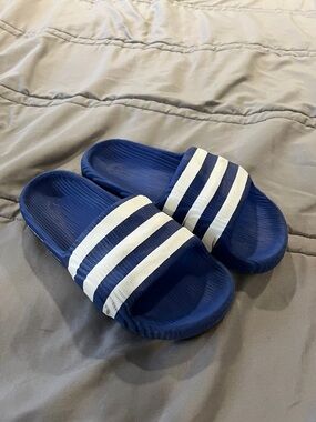 Adidas Blue and White Slide Sandals